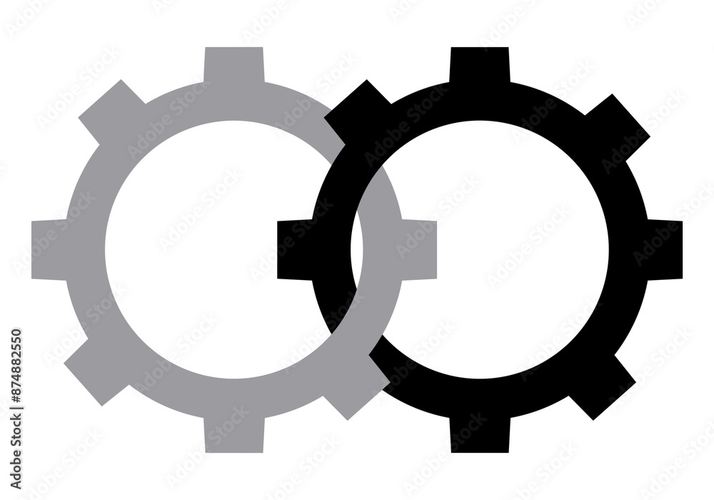 Interlocking Gears Icon, Isolated on White Interlocking Gears Icon, Isolated on White