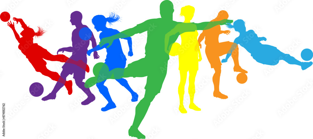 Silhouette soccer football player set. Active sports people healthy players fitness silhouettes concept. Silhouette soccer football player set. Active sports people healthy players fitness silhouettes concept.