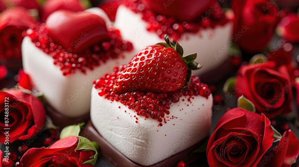 Romantic Dessert with Strawberries and Roses