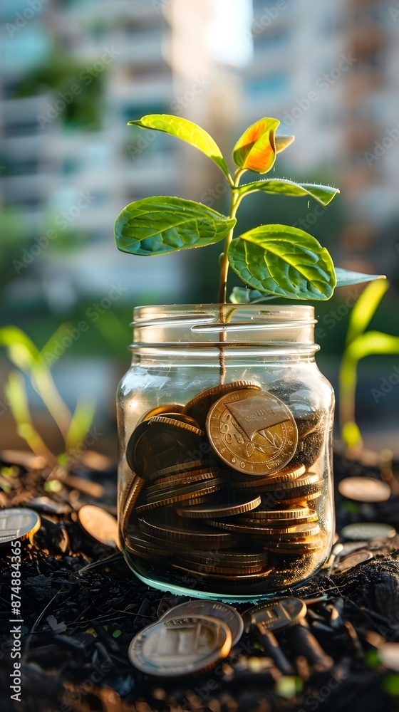 custom made wallpaper toronto digitalSustainable Real Estate Investment Concept with Digital Screen and Growing Plant in Coin Jar