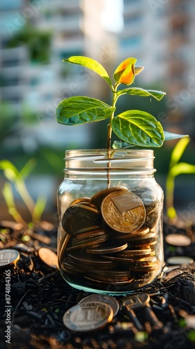 Wallpaper Mural Sustainable Real Estate Investment Concept with Digital Screen and Growing Plant in Coin Jar Torontodigital.ca