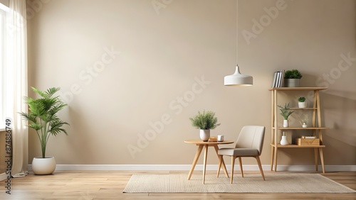 Scandinavian minimalist mockup with modern light background on French style beige wall, Scandinavian