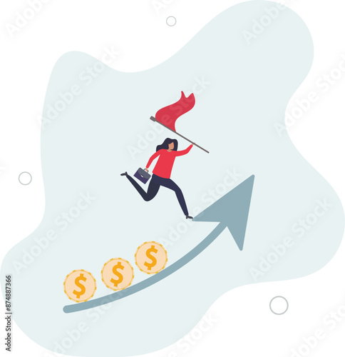 Investment profit and earning, stock market growth or fund flow depend on interest rate and inflation concept.flat design.illustration with people.