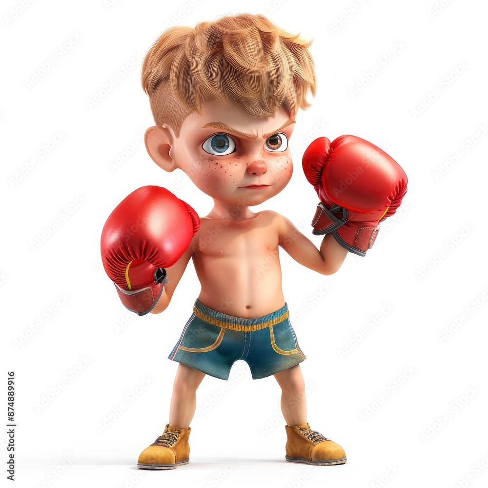 A Little Boy With Boxing Gloves, 3D Rendering, Isolated On A White Background, Confident And Ready To Fight Pose A Little Boy With Boxing Gloves, 3D Rendering, Isolated On A White Background, Confident And Ready To Fight Pose