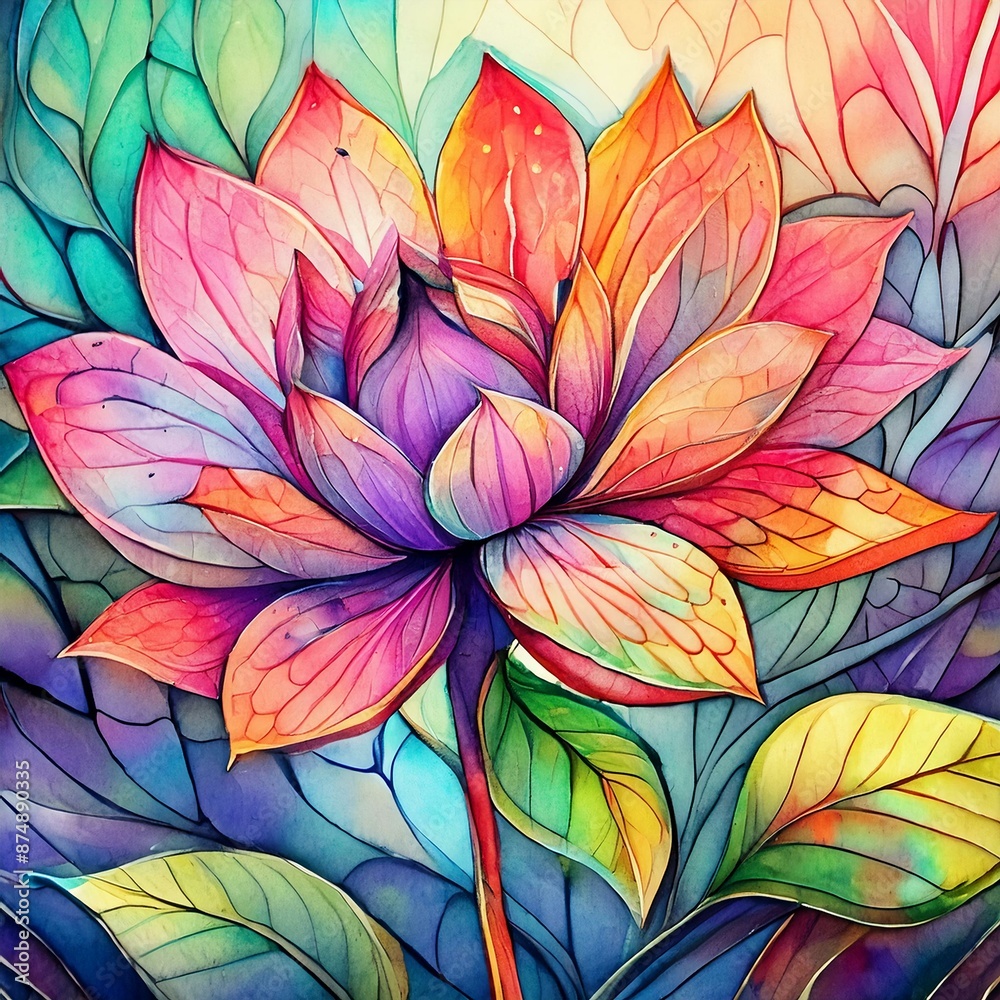 New Watercolor paintings landscape with flowers New Watercolor paintings landscape with flowers