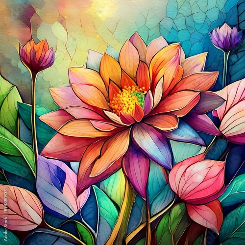 Wallpaper Mural New Watercolor paintings landscape with flowers Torontodigital.ca