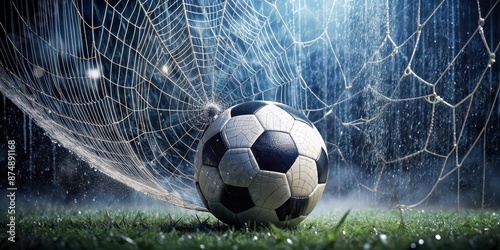 Soccer ball covered in spider webs and rain , soccer, ball, spider webs, rain, weather, sports, game, wet, moisture, outdoor