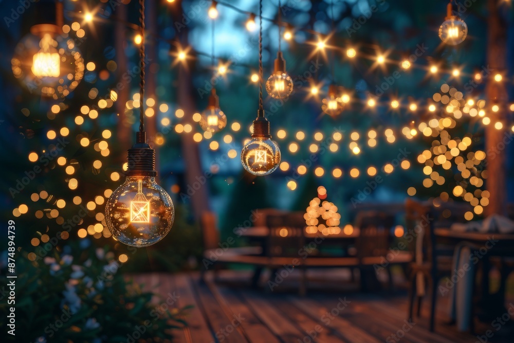 Outdoor festive lights and decorations creating a cozy and inviting atmosphere for holiday and event designs.