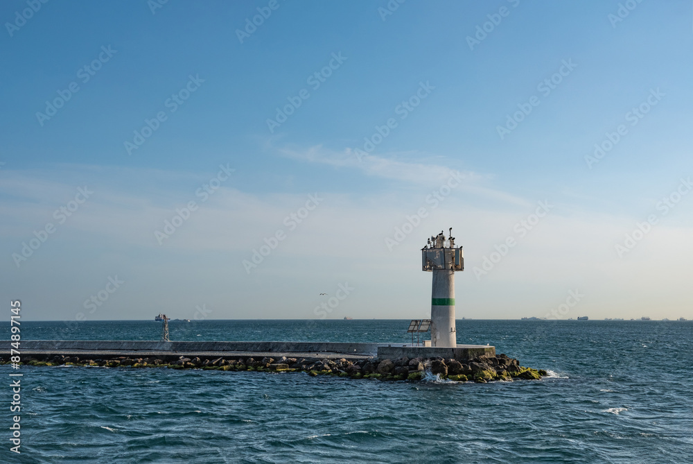 lighthouse on the breakwater. kadikoy, istanbul, lighthouse on the breakwater. kadikoy, istanbul,