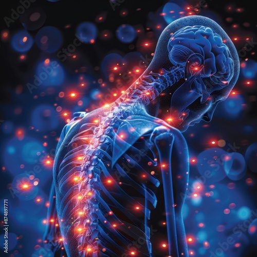 the human body is covered in glowing red dots