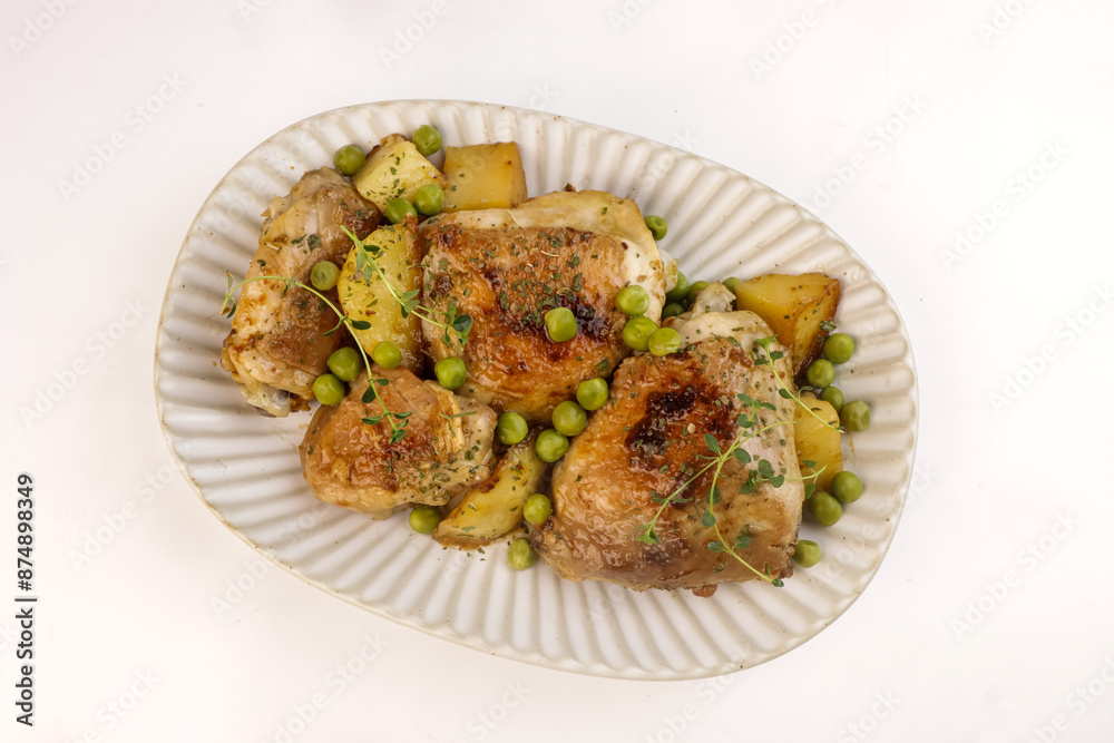 Chicken Vesuvio is Pan-Seared and Baked Chicken, Potatoes and Peas. Chicken Vesuvio is Pan-Seared and Baked Chicken, Potatoes and Peas.