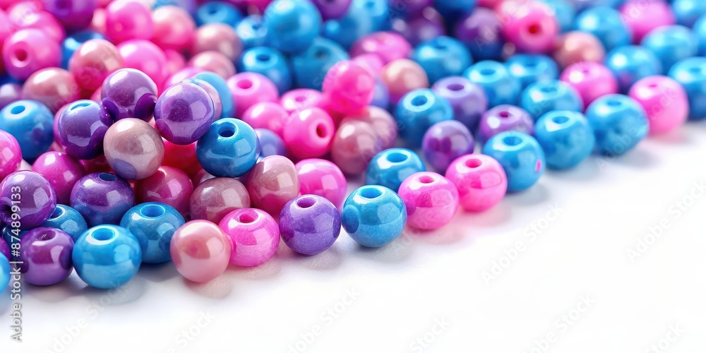 Pink and blue beads on white background for jewelry making or crafting , pink, blue, beads, pastel Pink and blue beads on white background for jewelry making or crafting , pink, blue, beads, pastel