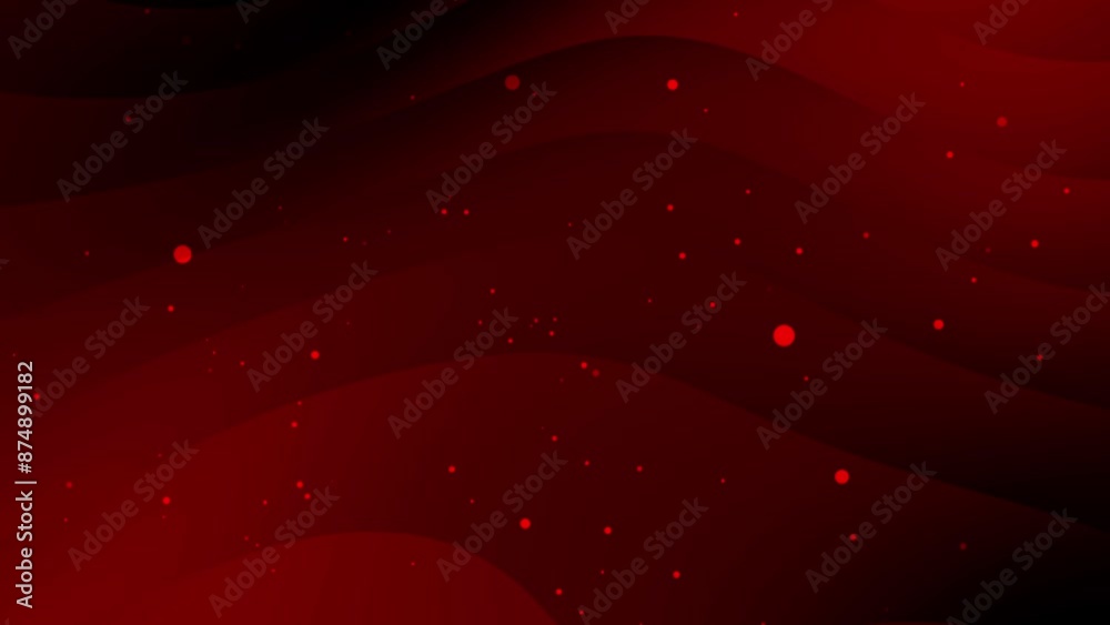 A dark red background with subtle wavy lines and faint red dots