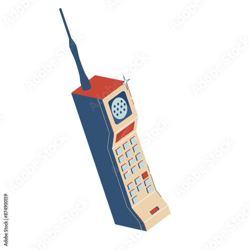 Vintage cell phone. Retro technology vector illustration. Device from the 1980s - 1990s