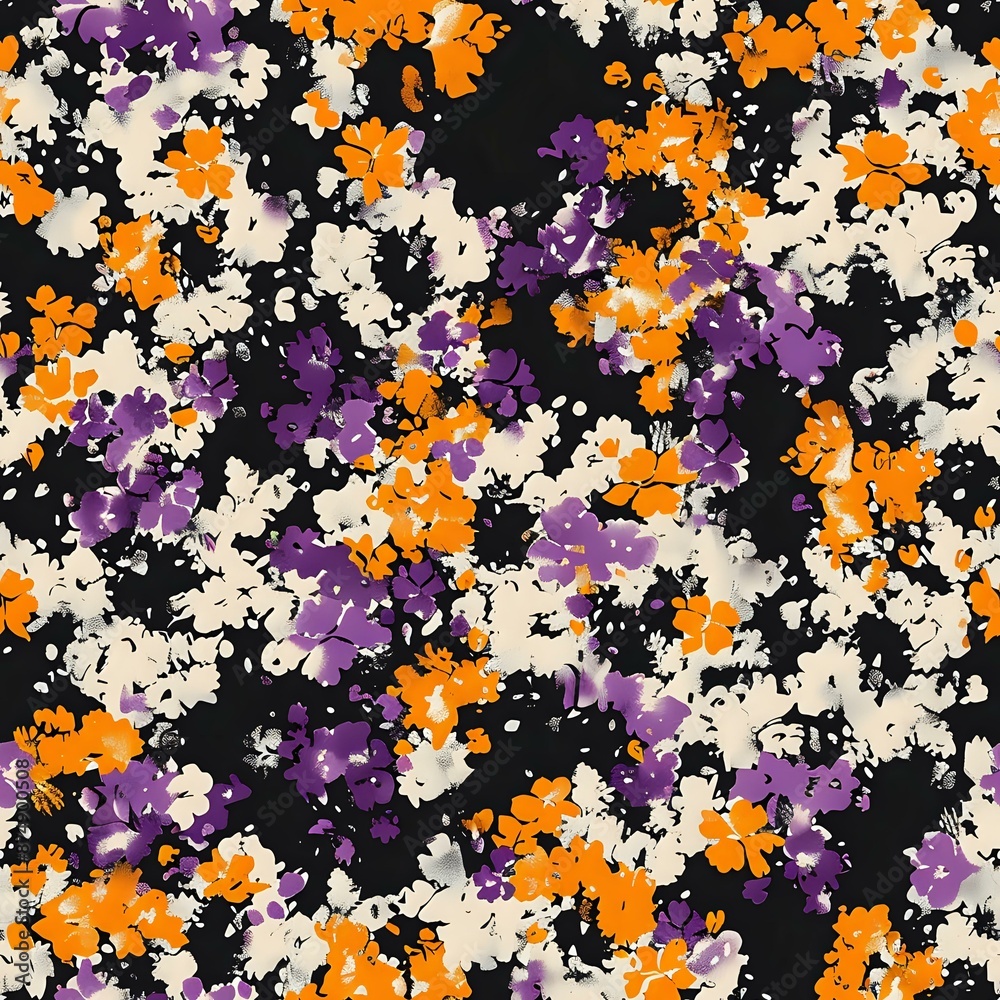 Nature-Inspired Floral Motif Grid Pattern for Fabric and Wallpaper