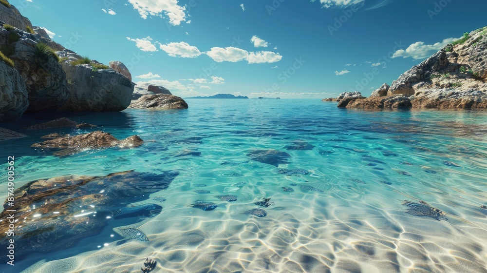 Fototapeta premium A Serene Beach Cove With Crystal Clear Waters