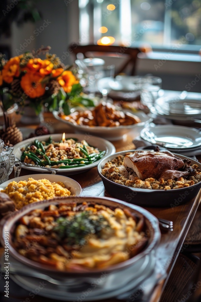 Plates of Food on Wooden Table Plates of Food on Wooden Table