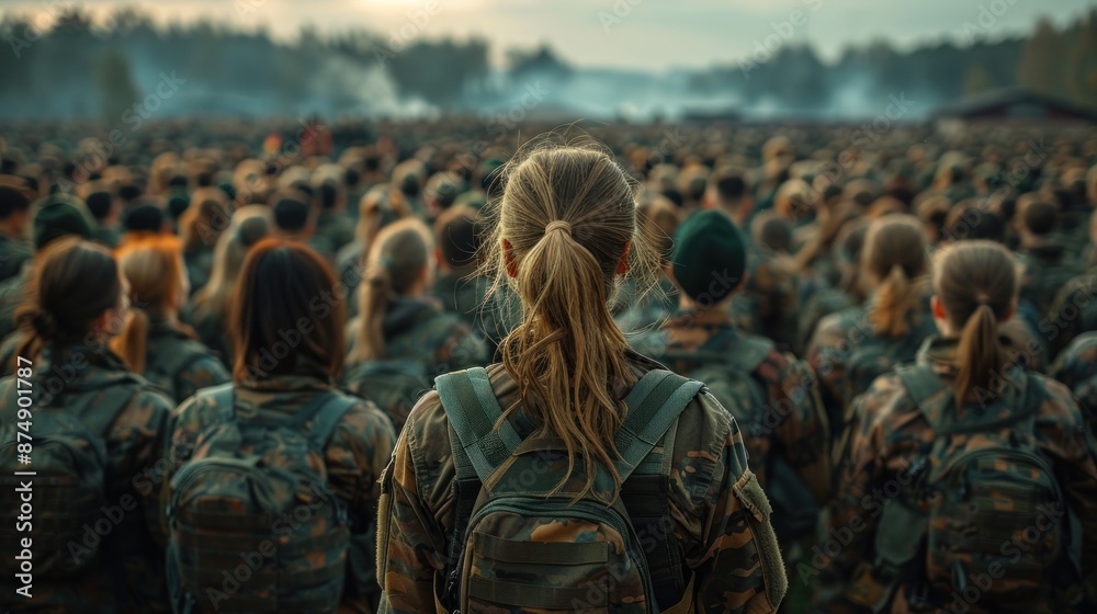 A collection of soldiers in military uniforms were in this large and diverse crowd representing a wide range of ages and ethnicities. They stand visible from behind symbolizing unity A collection of soldiers in military uniforms were in this large and diverse crowd representing a wide range of ages and ethnicities. They stand visible from behind symbolizing unity