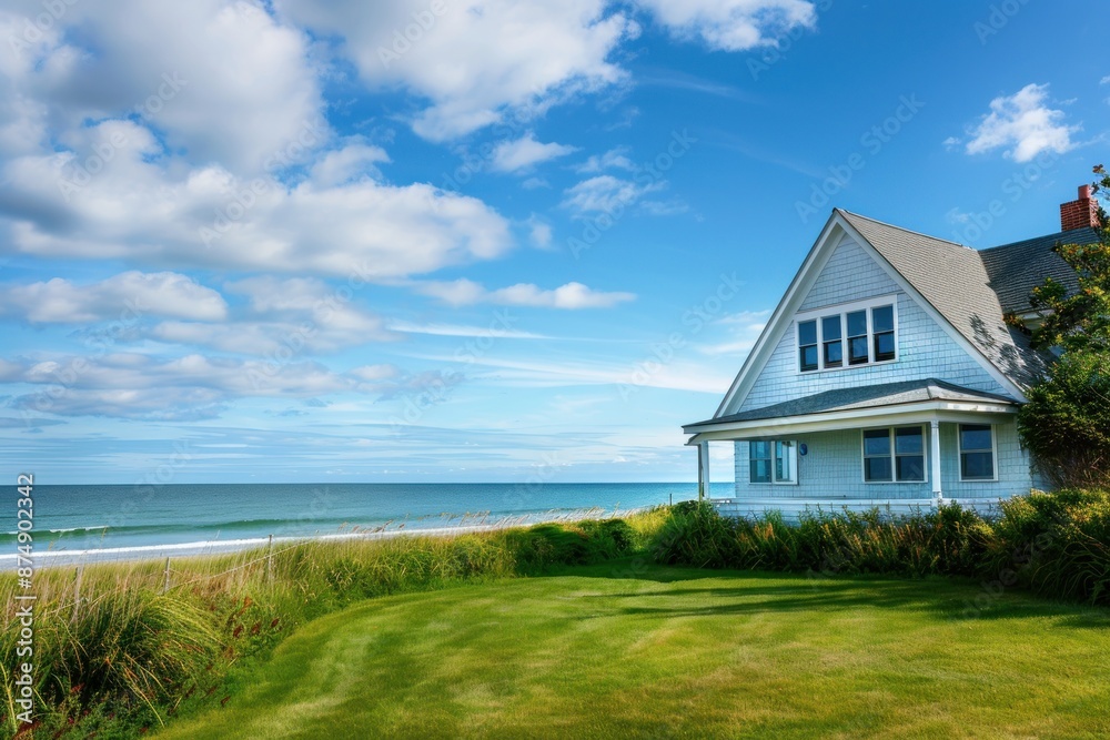 cape cod house exterior, with scenic view of the beach and ocean cape cod house exterior, with scenic view of the beach and ocean