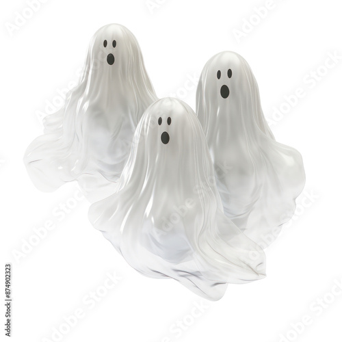 Groub White ghosts Haloween decoration isolate on transparent png.
 photo