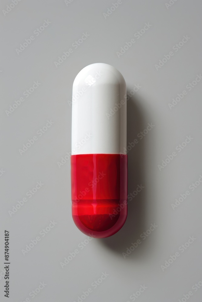 a red and white pill on a gray surface a red and white pill on a gray surface