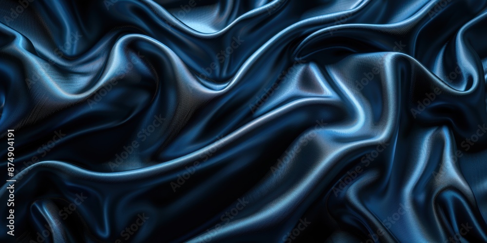 Close-up of luxurious blue satin fabric with smooth, flowing folds, capturing the elegance and richness of the material. Close-up of luxurious blue satin fabric with smooth, flowing folds, capturing the elegance and richness of the material.