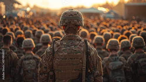 A collection of soldiers in military uniforms were in this large and diverse crowd representing a wide range of ages and ethnicities. They stand visible from behind symbolizing unity