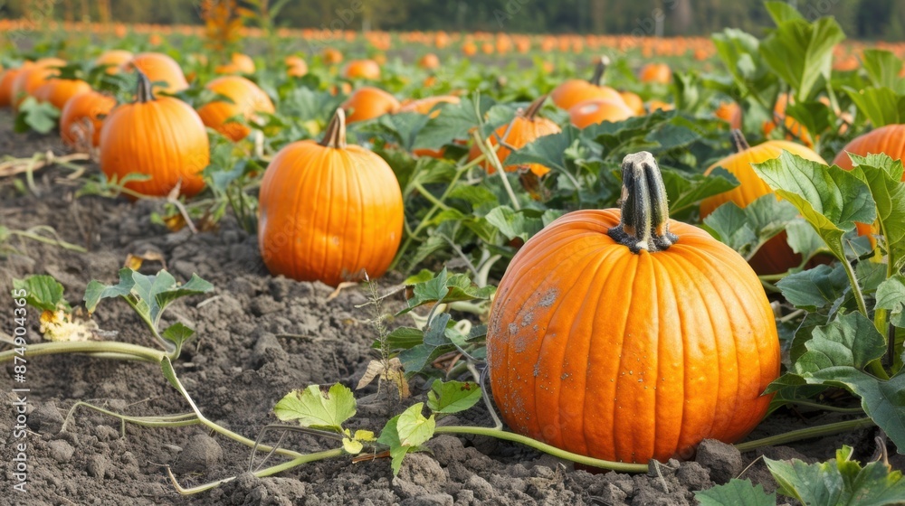 Field of ripe pumpkins ready for harvest, symbolizing the abundance and beauty of the autumn season. Field of ripe pumpkins ready for harvest, symbolizing the abundance and beauty of the autumn season.