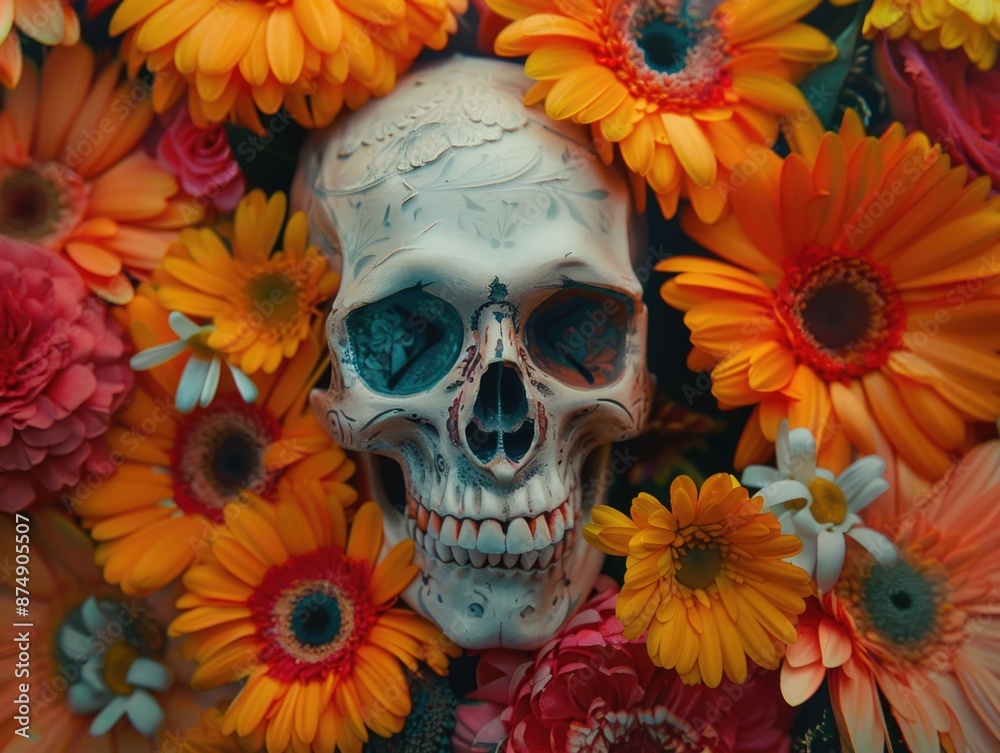 Skull surrounded by flowers Skull surrounded by flowers