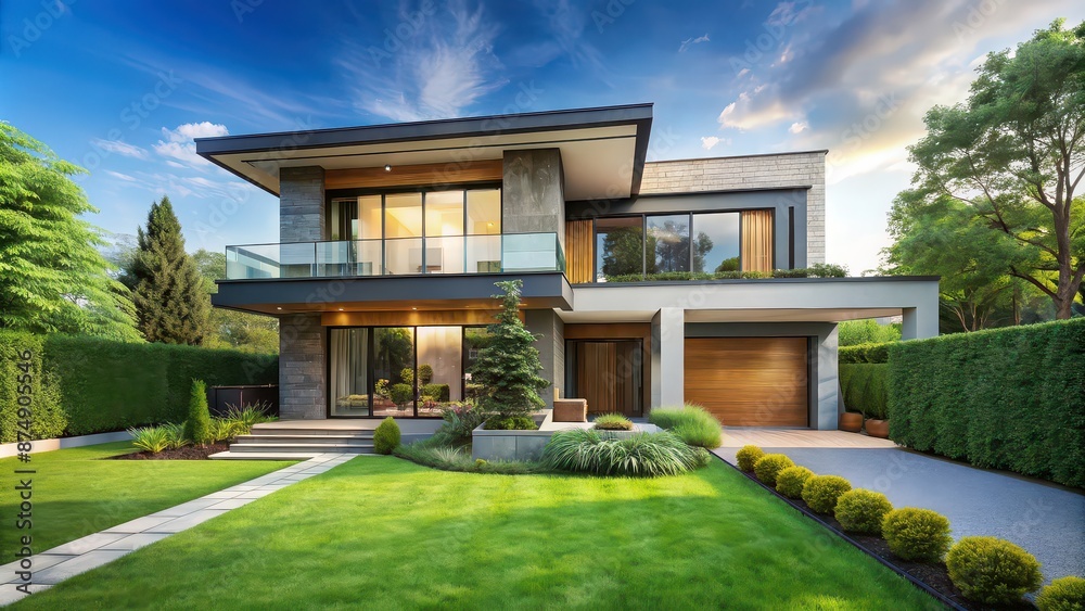 Modern house with lush green garden in front , modern, house, garden, lush, green, beautiful, exterior, architecture Modern house with lush green garden in front , modern, house, garden, lush, green, beautiful, exterior, architecture