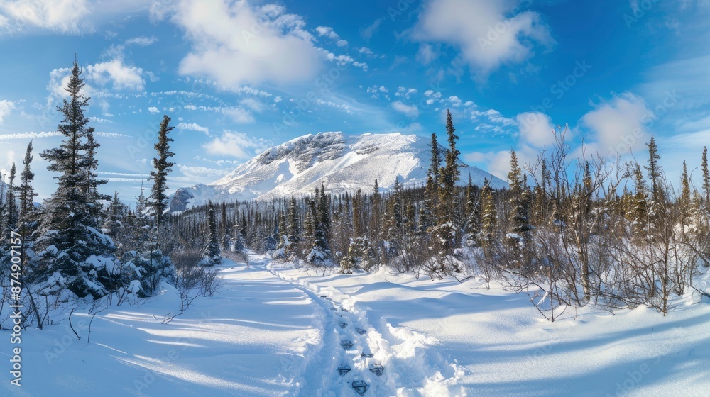 Obraz premium A Snowshoeing Trail Leading To Olivine Mountain