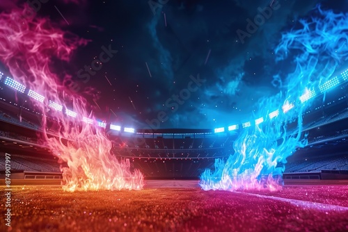 a baseball stadium and cross baseball bats with fire,