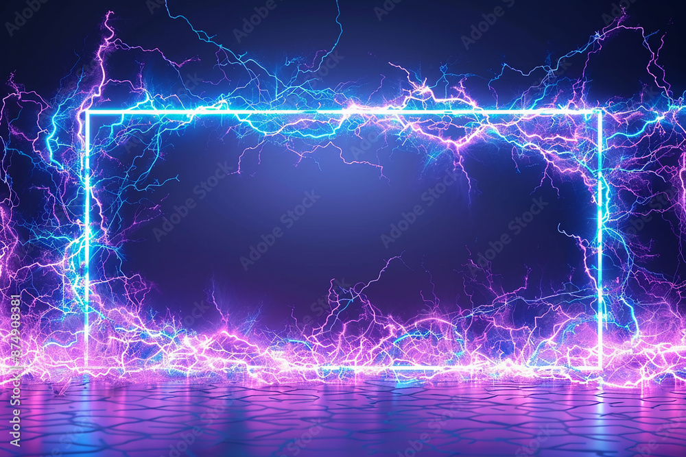 Electric lightning frame with vibrant blue and purple colors, providing an energetic and dynamic design concept with copy space. Electric lightning frame with vibrant blue and purple colors, providing an energetic and dynamic design concept with copy space.