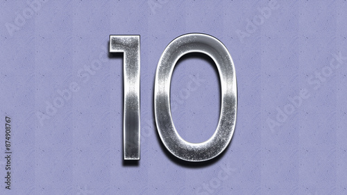 3D Chrome number design of 10 on purple wall. 