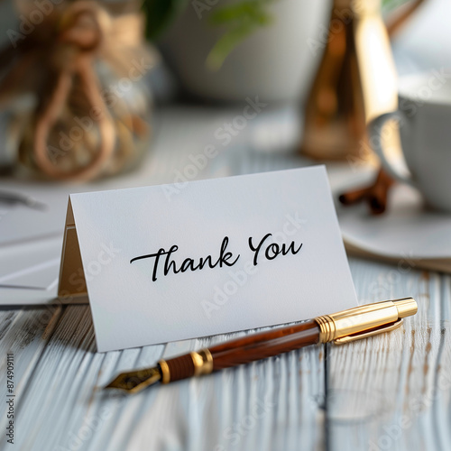 Wallpaper Mural thank you note card with caligraphy pen left on table for guest Torontodigital.ca