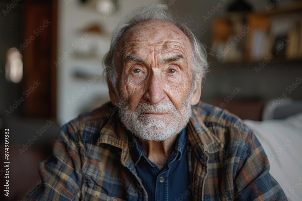 portrait and close up of one old man talking to the camera in video conference or call. Headshot of male person at home in the office working, Generative AI portrait and close up of one old man talking to the camera in video conference or call. Headshot of male person at home in the office working, Generative AI
