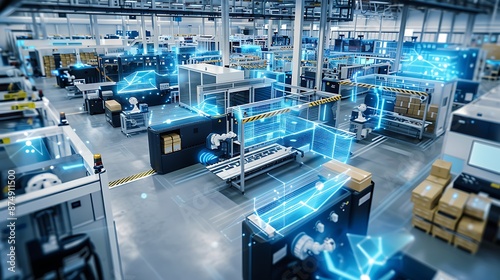 Obraz na płótnie Smart Factory Automation with Robotic Arms and Digital Interface w salonie