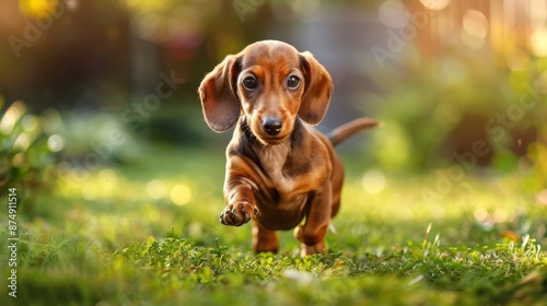 The Cute Running Dachshund Puppy photo