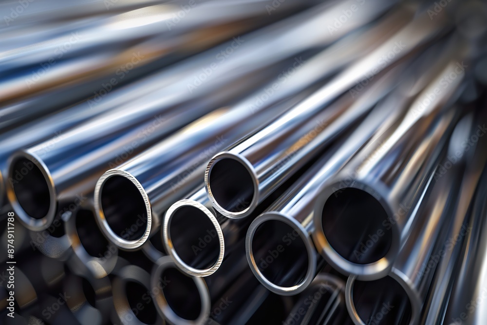 photo of Stack of stainless steel pipes background, metallurgical industry backdrop concept image photo of Stack of stainless steel pipes background, metallurgical industry backdrop concept image