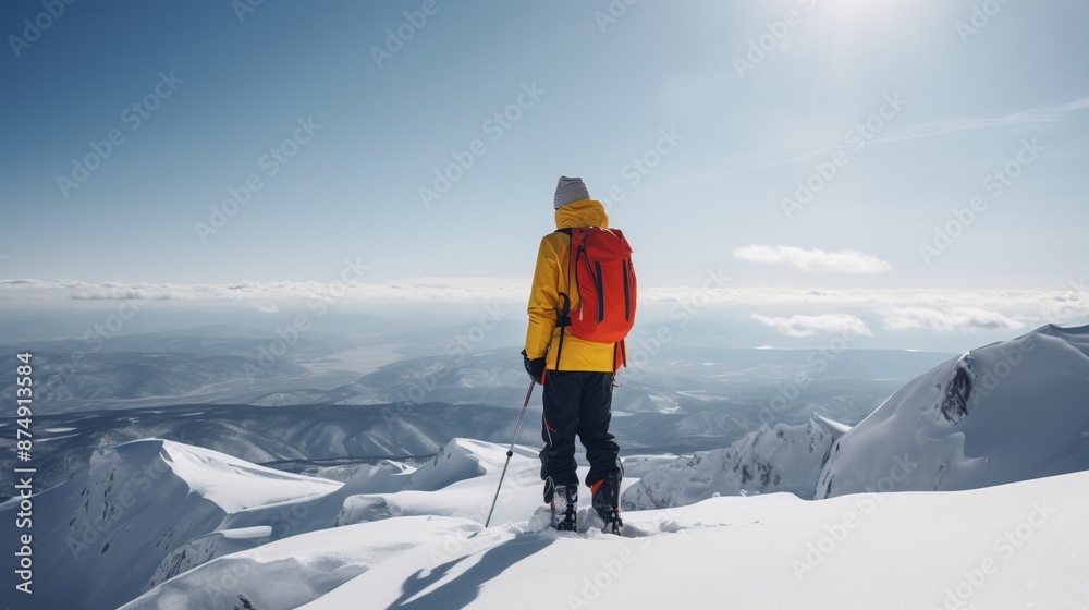 Skier on the background of snow-capped mountains. Active winter vacation. AI generated. Skier on the background of snow-capped mountains. Active winter vacation. AI generated.