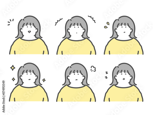 様々な表情をする女性のイラスト　セット