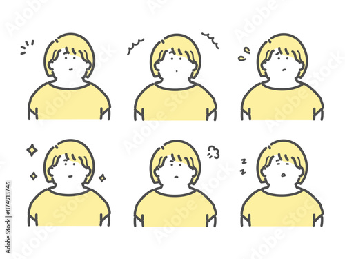 様々な表情をする女性のイラスト　セット
