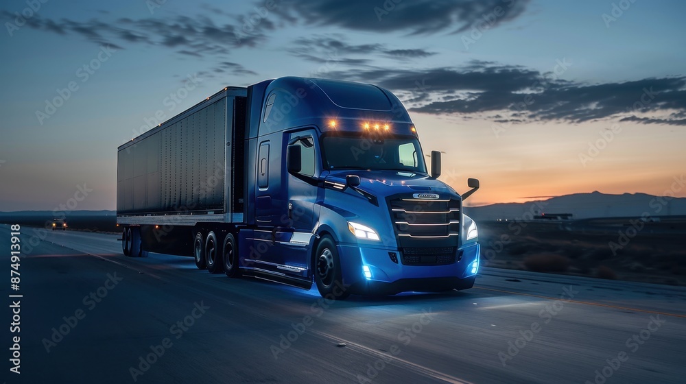 Hydrogen-powered heavy-duty truck on a highway Hydrogen-powered heavy-duty truck on a highway