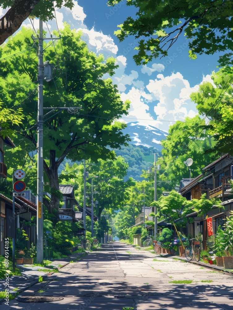 Sunny Day in a Japanese Village.