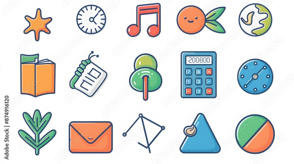 Minimalist Icon of Mixed Random Elements on White Background Minimalist Icon of Mixed Random Elements on White Background