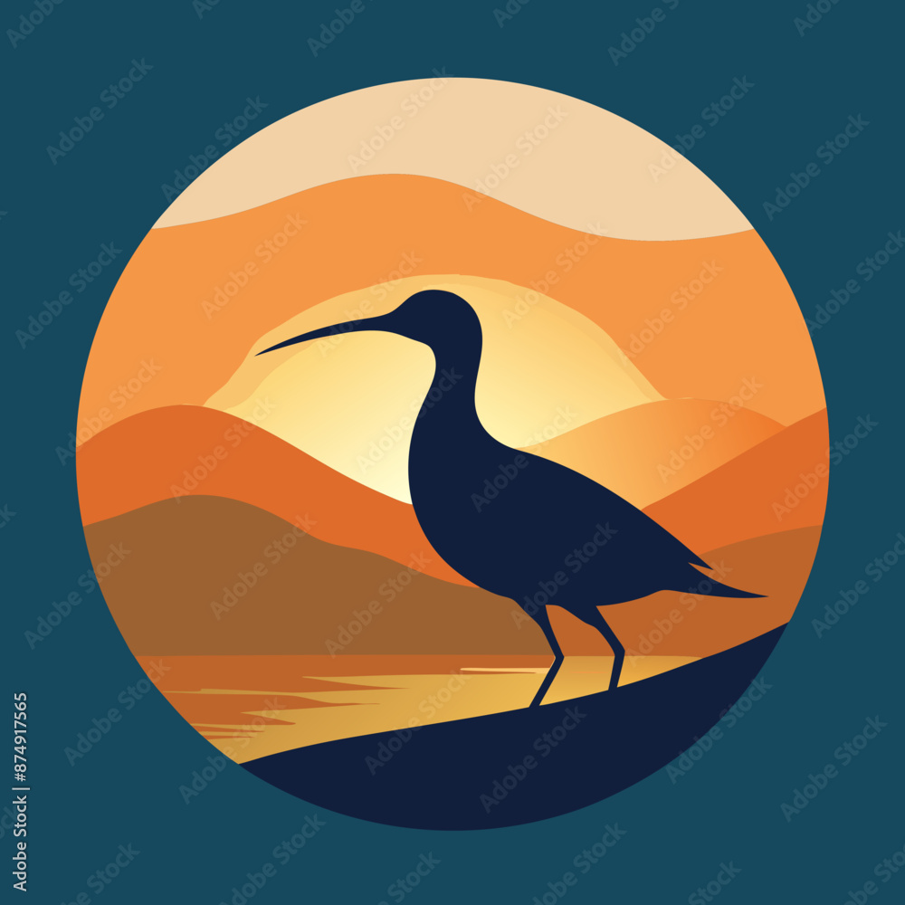 curlew silhouette vector illustration in a circle logo icon curlew silhouette vector illustration in a circle logo icon