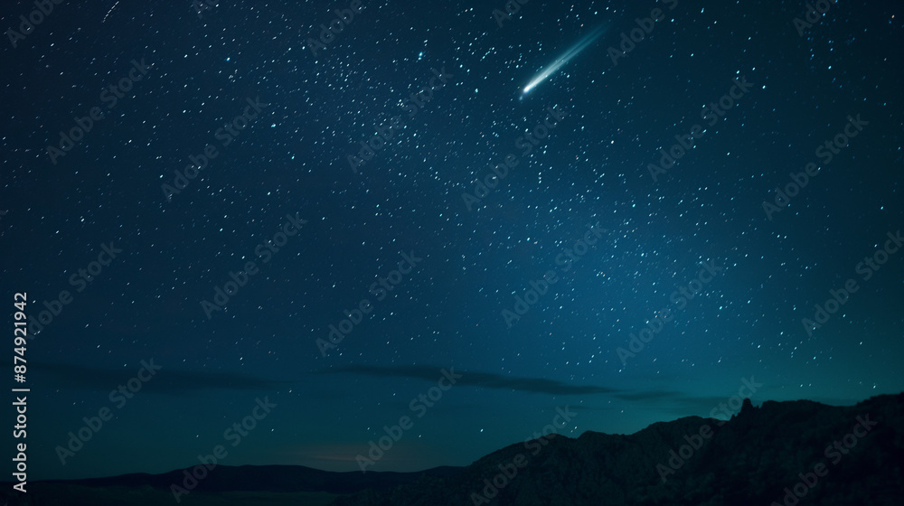 Comet streaking across a star-filled night sky. Comet streaking across a star-filled night sky.