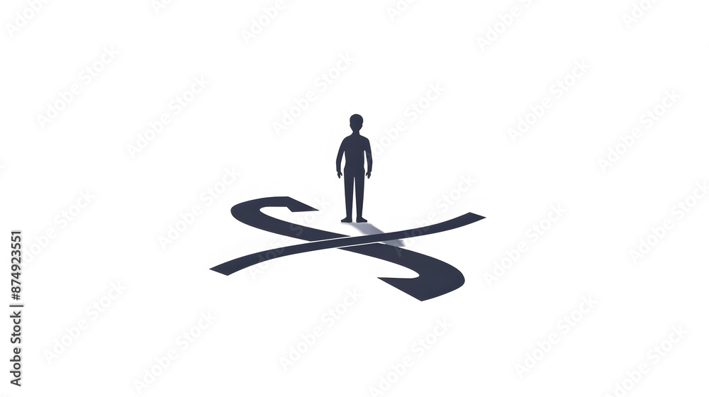 Obraz premium Thoughtful Figure Standing at Fork in the Road,Contemplating Choices and Decisions