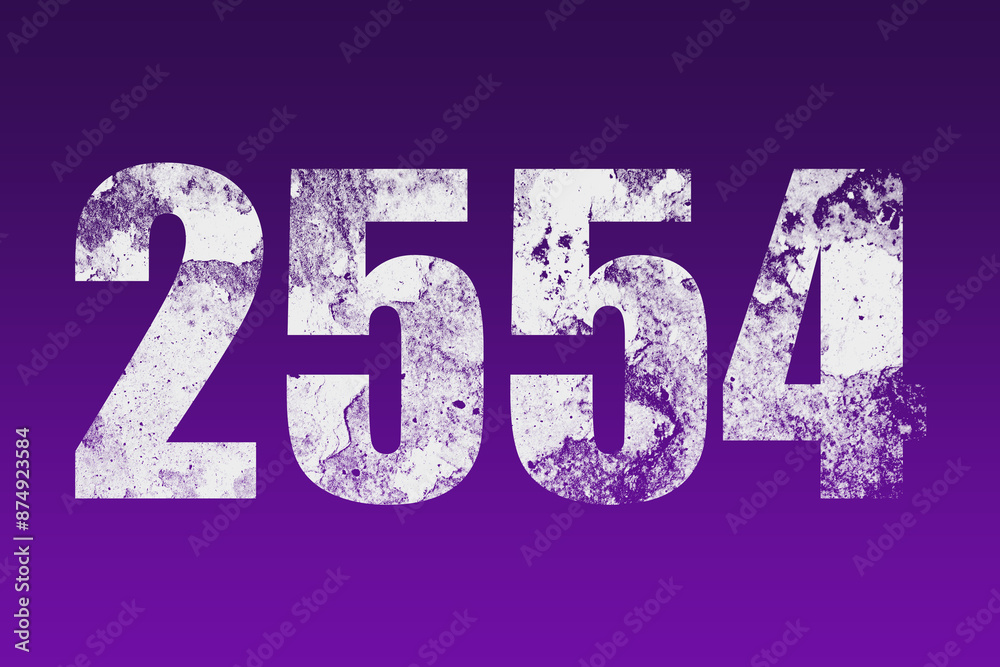 flat white grunge number of 2554 on purple background.	