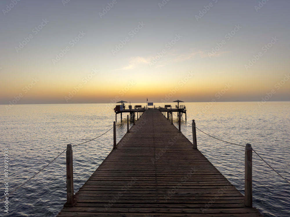 sunrise on the pier on the Red Sea in Egypt in the morning sunrise on the pier on the Red Sea in Egypt in the morning